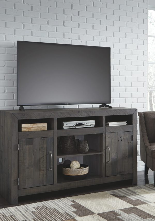 Mayflyn - Charcoal - Large  TV Stand with Glass/Stone Fireplace Insert - Image 2